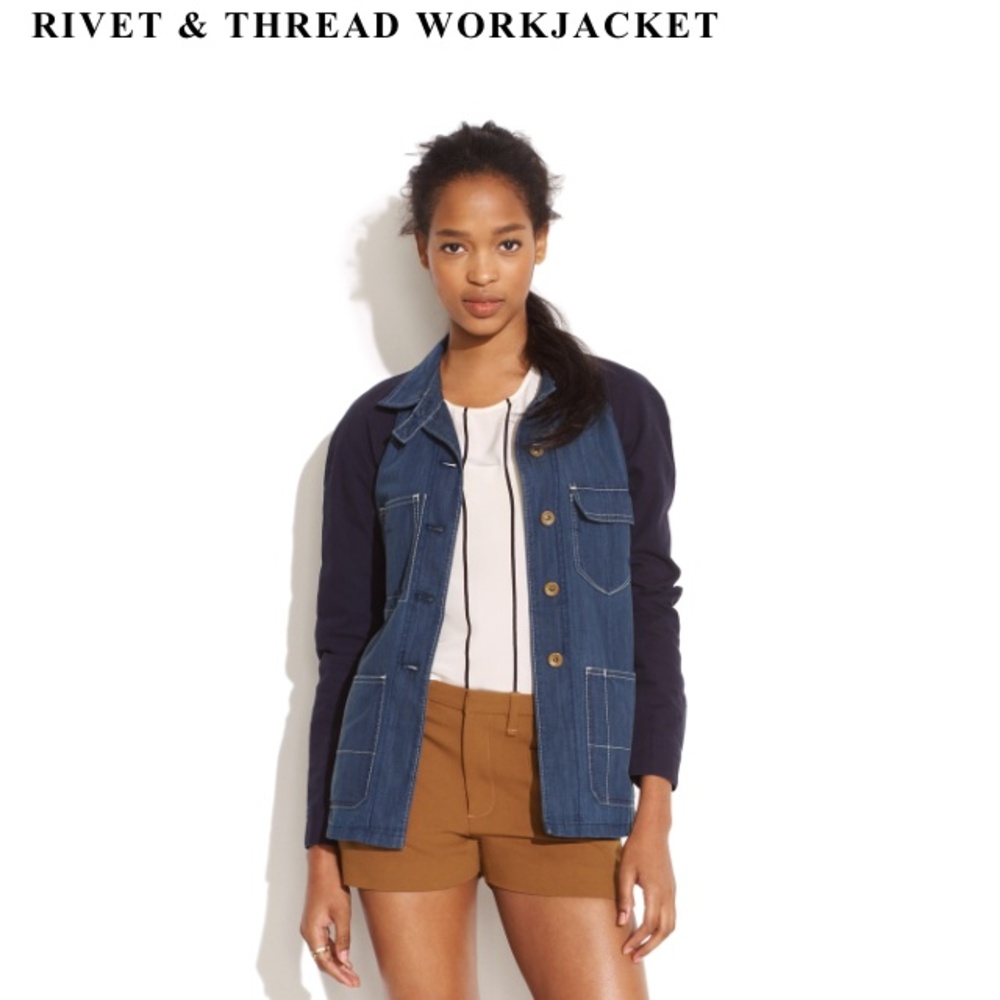 Madewell Rivet & Thread Two-Tone Denim Utility Jacket - Blue & Navy
